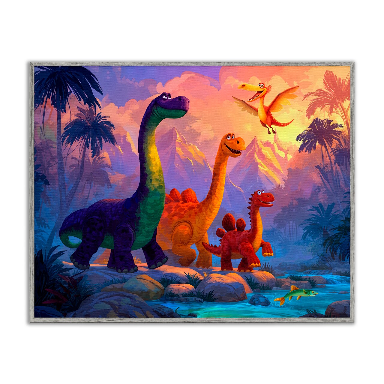Stupell Industries Dinosaur Friends In The Jungle Framed Giclee, design by Wumples
